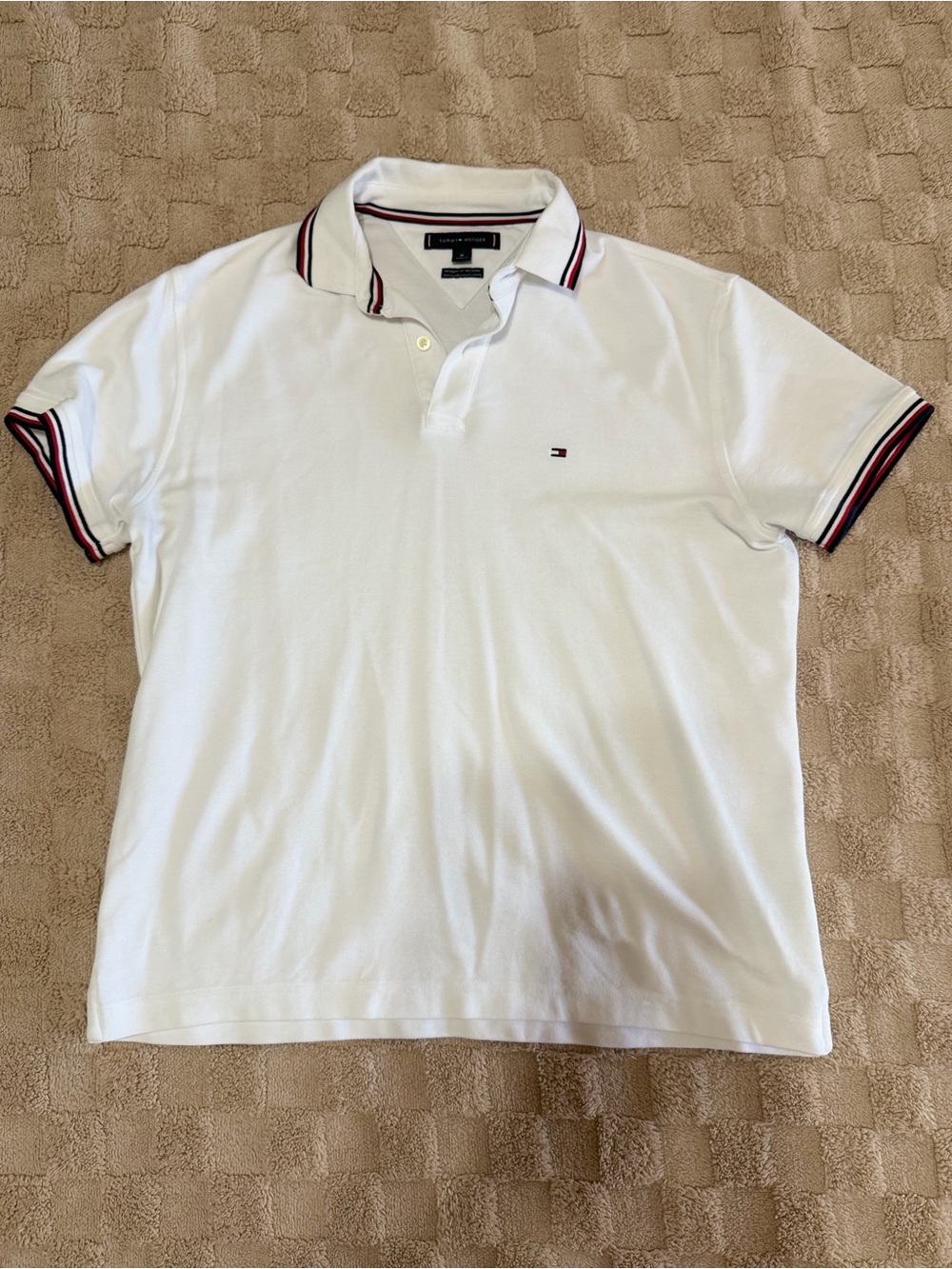 Tommy Hilfiger Men’s Medium White Regular Fit Polo Shirt Flag Logo